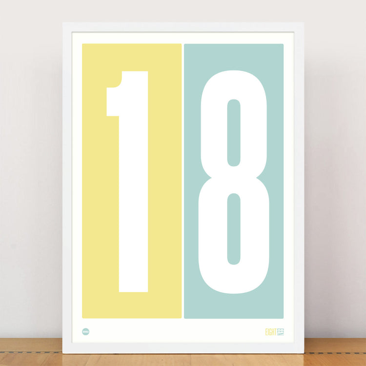 Duck Egg Blue & Lemon Numbers Print