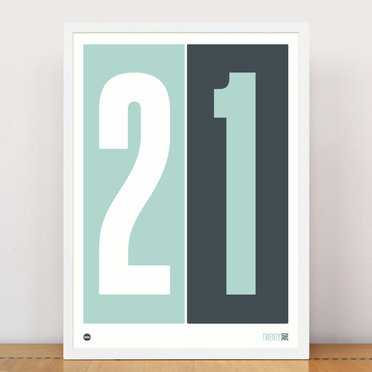 Stormy Grey & Duck Egg Blue Numbers Print