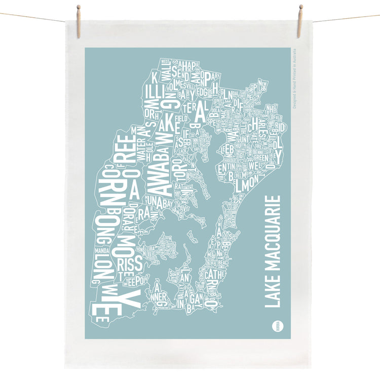 Burbia Lake Macquarie Type Print Tea Towel