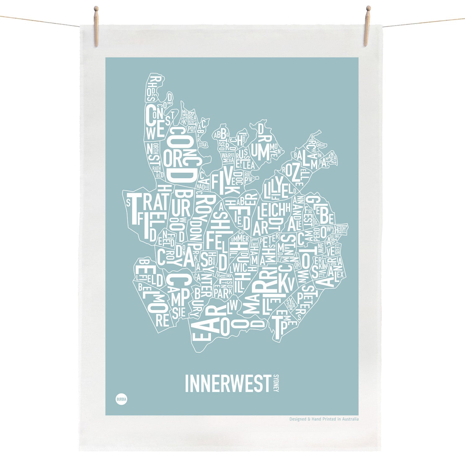 Burbia Sydney Inner West Type Print Tea Towel