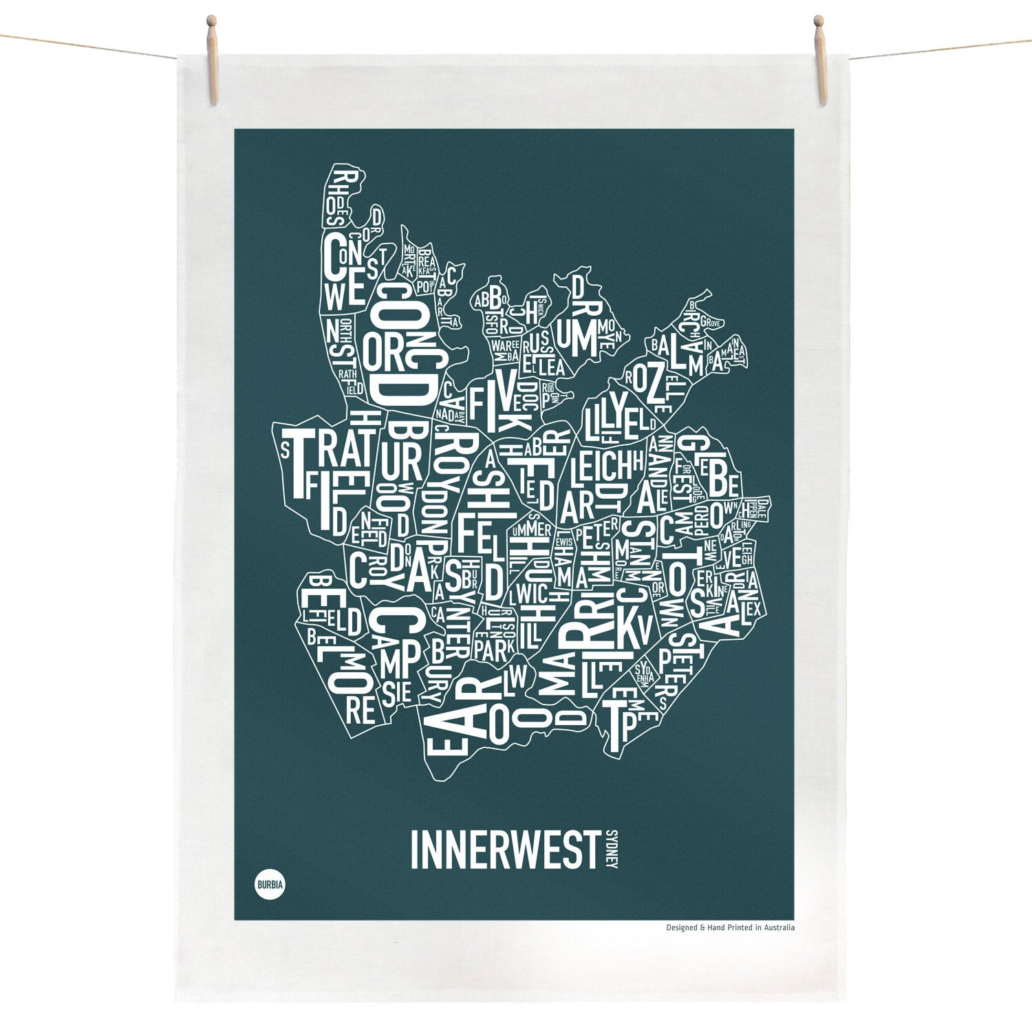 Burbia Sydney Inner West Type Print Tea Towel
