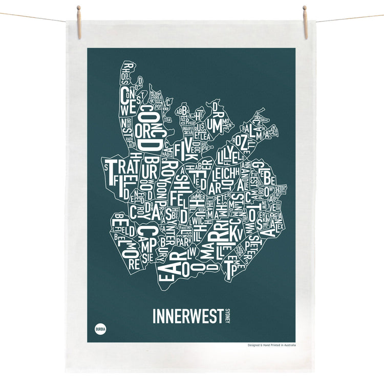 Burbia Sydney Inner West Type Print Tea Towel