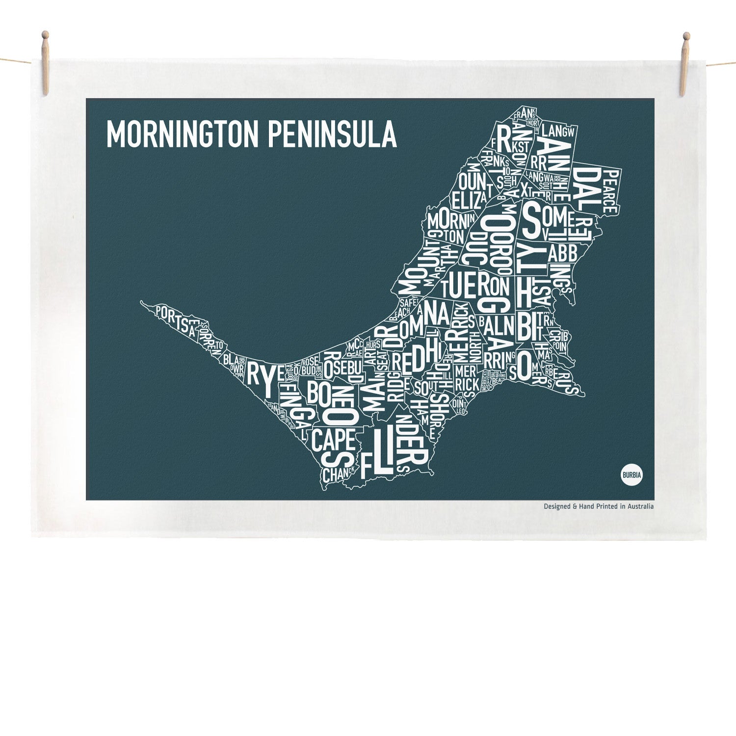 Burbia Mornington Peninsula Type Print Tea Towel