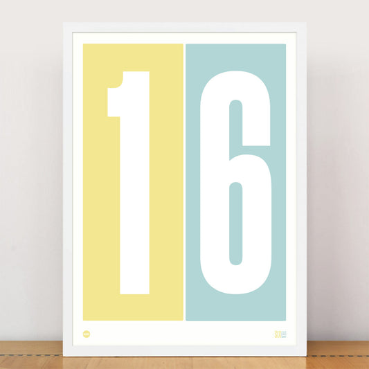 Duck Egg Blue & Lemon Numbers Print