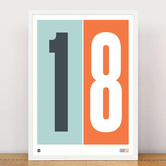 Burbia Duck Egg Blue & Orange Numbers Print