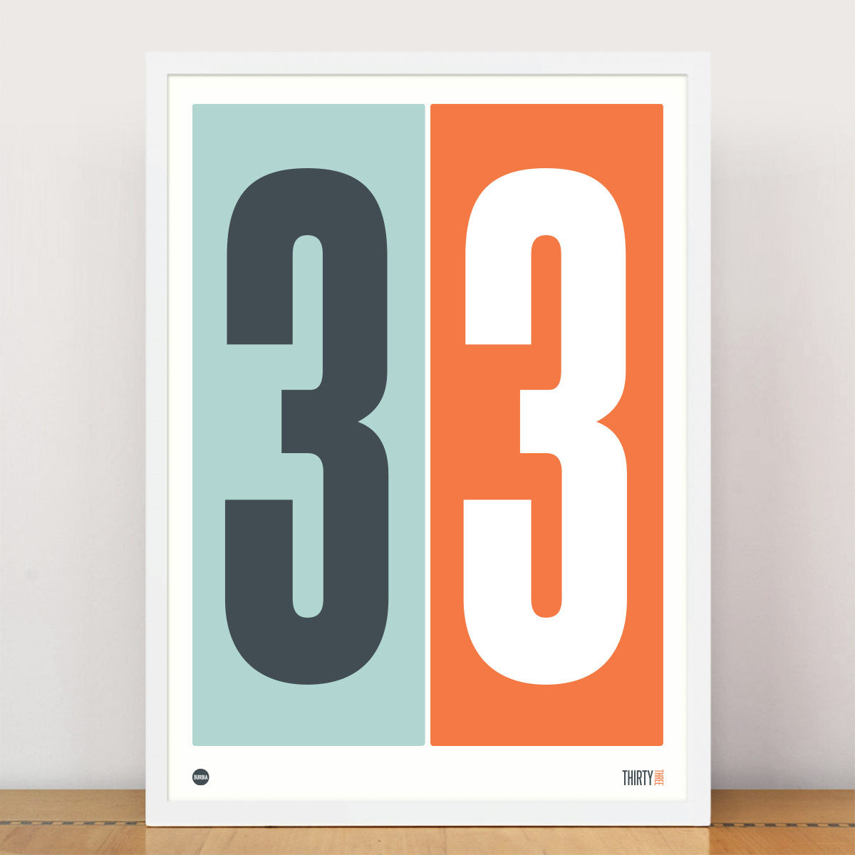 Burbia Duck Egg Blue & Orange Numbers Print