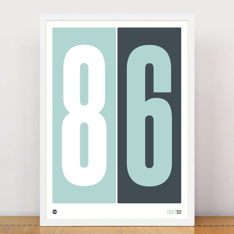 Stormy Grey & Duck Egg Blue Numbers Print