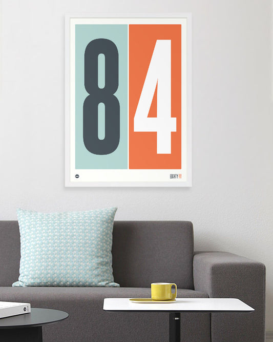 Burbia Duck Egg Blue & Orange Numbers Print