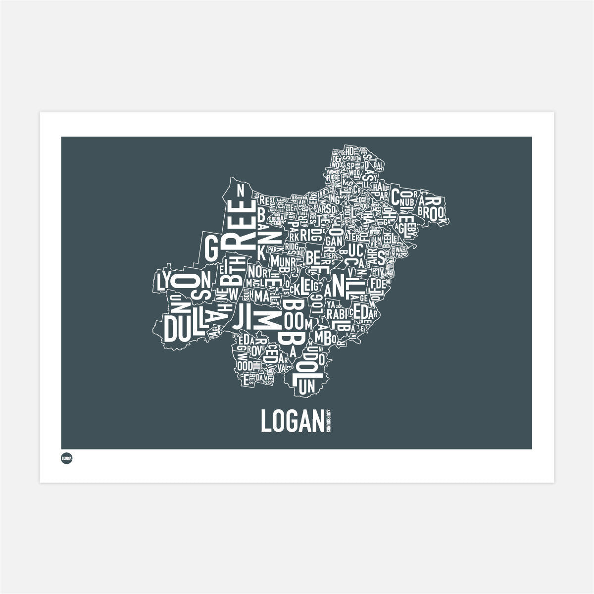 Burbia Logan Type Map Print & Canvas
