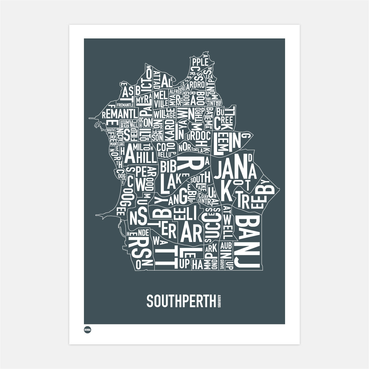 South Perth Type Map Print & Canvas – Burbia