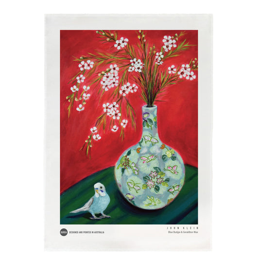 Blue Budgie & Geraldton Wax Tea Towel