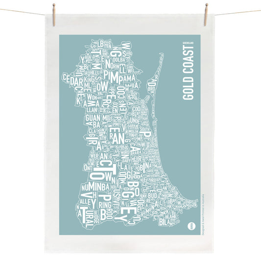 Burbia Gold Coast Type Map Tea Towel