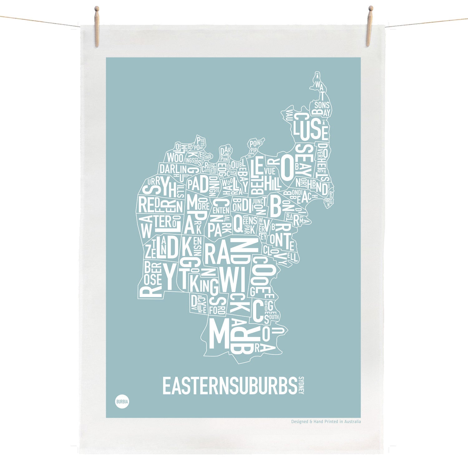 Burbia Sydney Eastern Suburbs Type Print Tea Towel