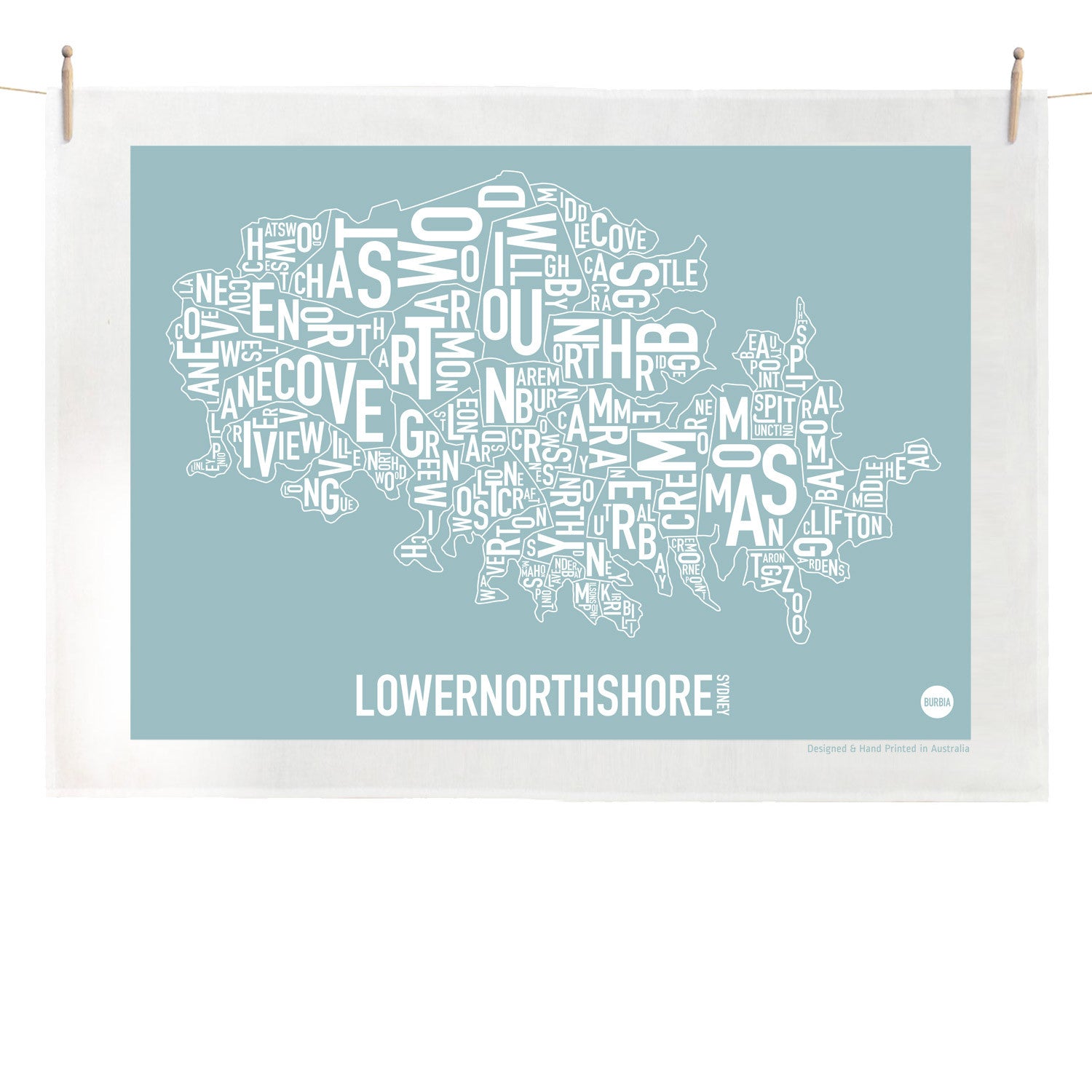 Burbia Sydney Lower North Shore Type Print Tea Towel