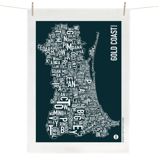 Burbia Gold Coast Type Map Tea Towel